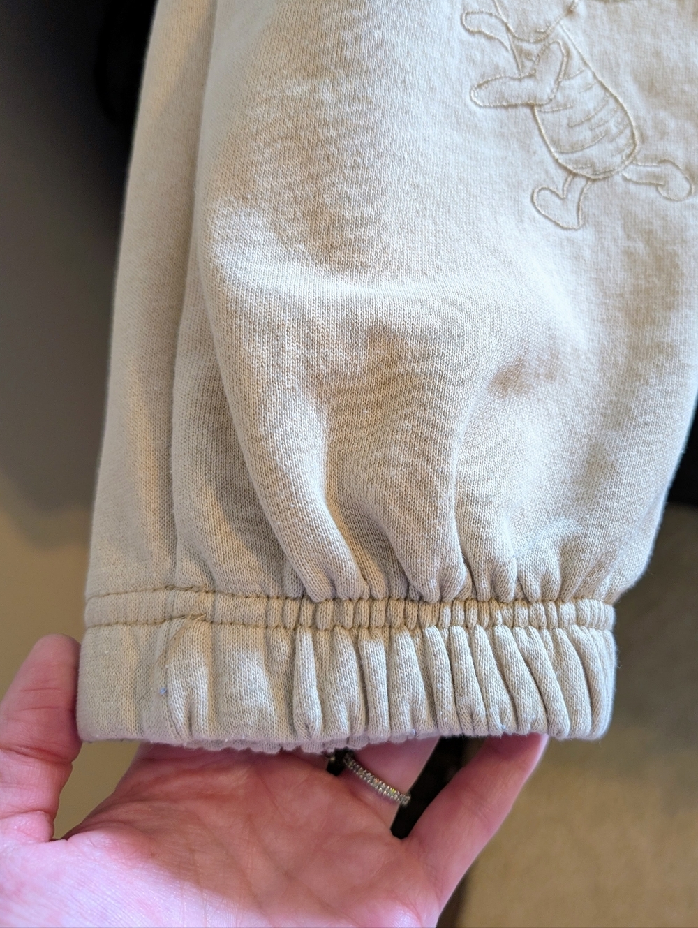 Disney Winnie The Pooh Cream Embroidered Jogger Sweatpants with Pink Drawstring - Picture 5 of 6